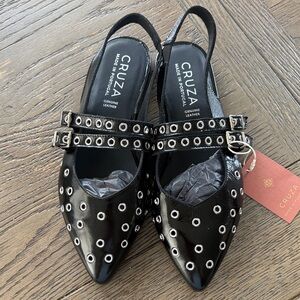CRUZA PORTUGAL LEATHER EMBELISHED POINTED FLAT BALET SLINGBACK SANDALS 39 NEW